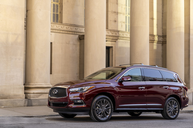 Side view of a red 2019 Infiniti QX60